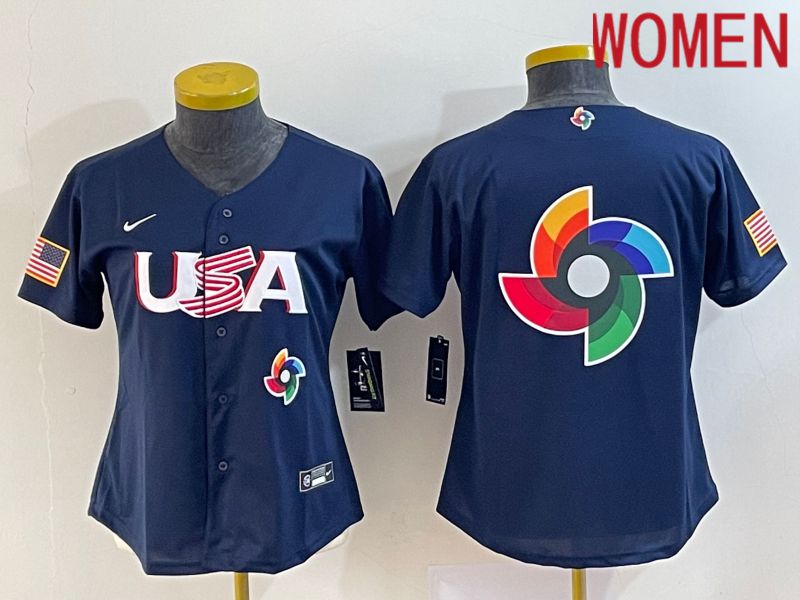 Women 2023 World Cub USA Blank Blue Nike MLB Jersey1